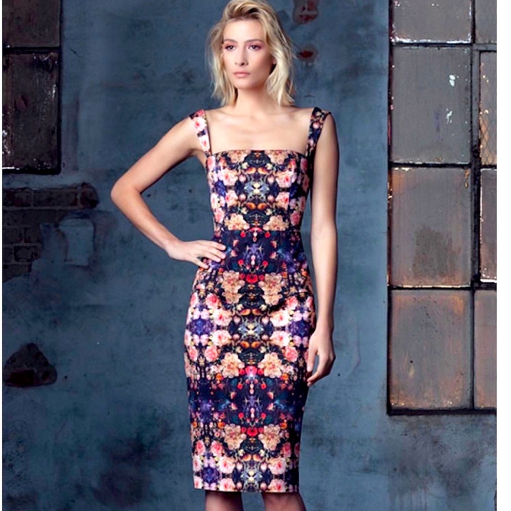 Black Halo Floral Midi Dress